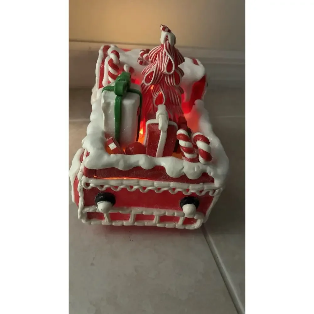 Kurt S. Adler Light Up Gingerbread Truck Santa Candy Canes Red Christmas Decor